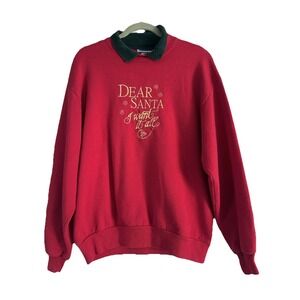 Vintage 90's Dear Santa Collared Sweatshirt Women L USA Made Snowflake Tacky